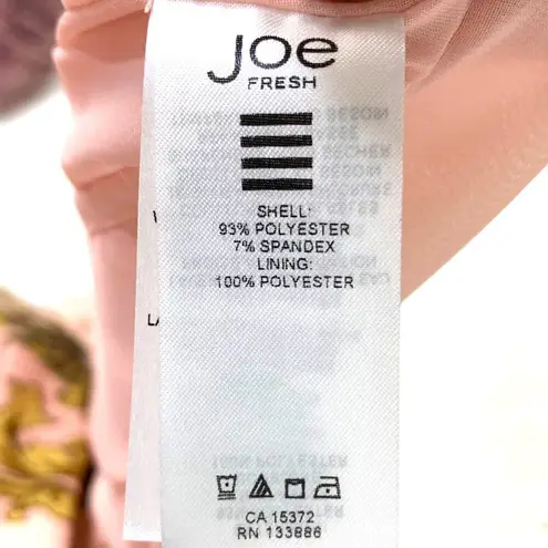 Joe Fresh Fit & Flare Pink Satin Cocktail Dress Size 8 Gold Blue Baroque Design