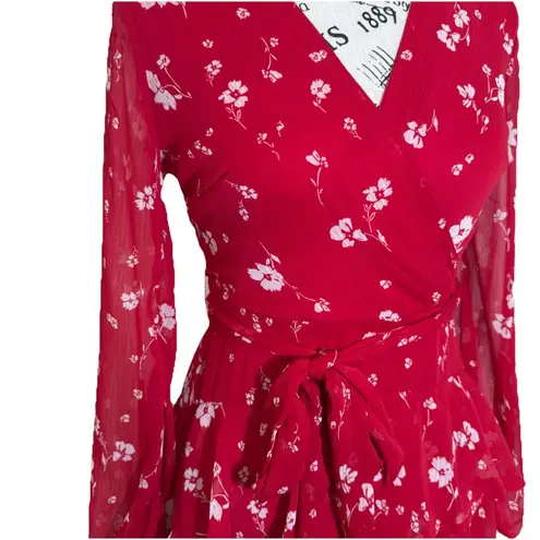 Love Fire Dress‎ Womens Red Size XS Large SleeveFloral Lace V