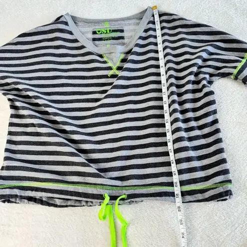 One Step Up Pullover Sweater Womens Size L Gray Black Striped Drop Shoulder Size L