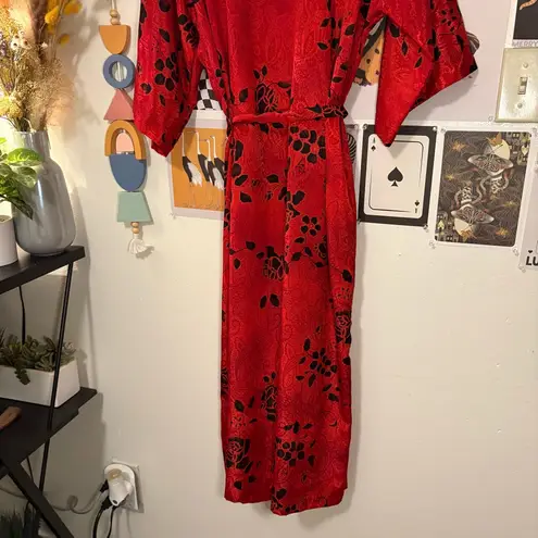 Vintage Paisley Floral Robe Red Size M