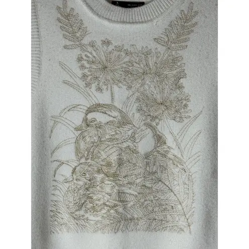 Anewsta Sweater Women Large White Gold Embroidered Floral Duck Knit Vest NWT