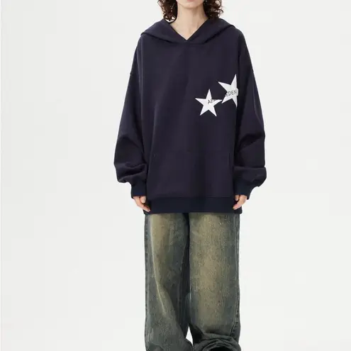 Aelfric Eden Y2K Style Oversized Navy Star Hoodie