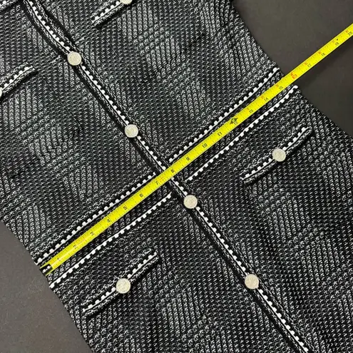 Misook Bold Plaid Tweed Knit Sheath Dress Short Sleeve Stretch Black White Sz S