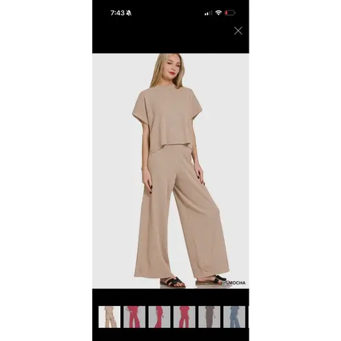 Zenana Outfitters Ribbed 2pc wide leg set cream oversized fit small