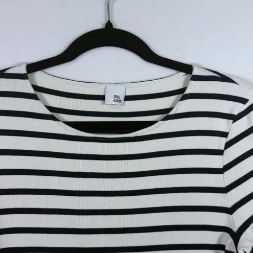 Iris & Ink White Navy Striped Round Neck 3/4 Sleeve Breton Top Blouse Size S