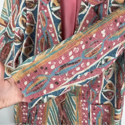 Vintage 80s 90s Pastel Retro Funky Blazer Jacket Sz 16 Boho Aztec Western Print Pink