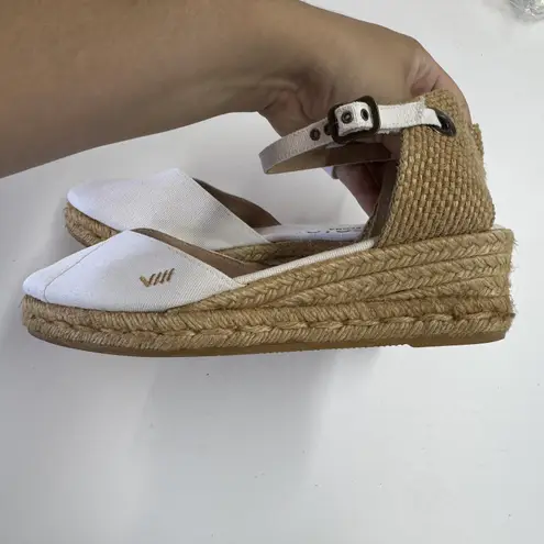 VISCATA Wedge Shoes Womens Size 39 Beige White Pubol Canvas Espadrille Heels