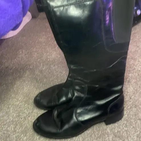 Taryn Rose - Taryn riding boots black heeled leather with spandex fit panel 9.5