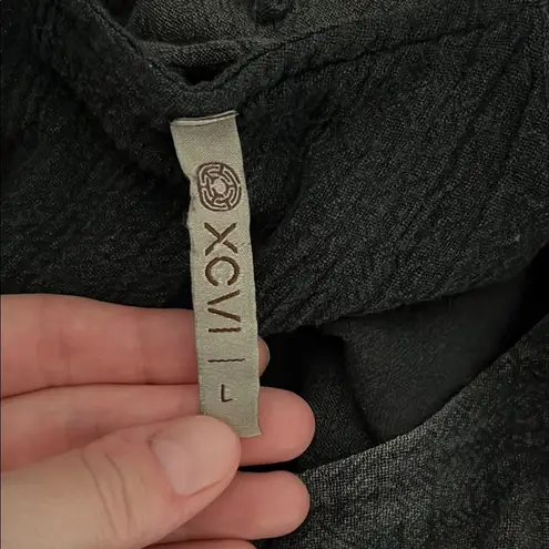 XCVI Charcoal Gray Mixed Media Textured Long Sleeve Top - Size Large