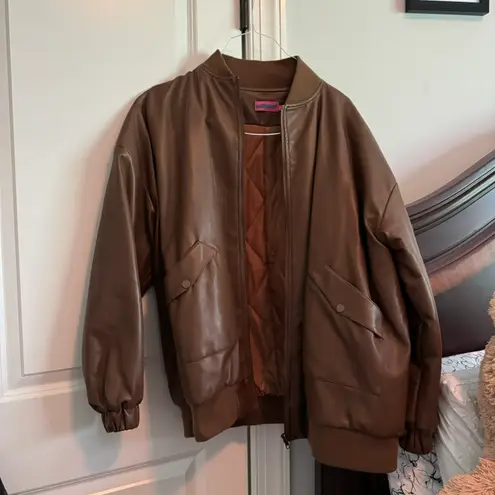 Edikted Faux Leather Oversized Bomber Jacket