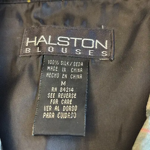 Halston Heritage HALSTON BLOUSES Size MEDIUM Silk Plaid Vest Sleeveless Blouse Green Blue White