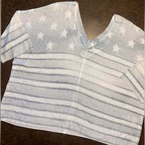 POL  3/4 Sleeve  Lightweight Blue & White Star Oversized Sweater - size small