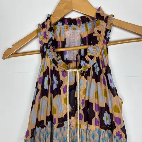 Yvonne S Sleeveless Maxi Hippy Dress Size Medium Tiered Cotton Voile