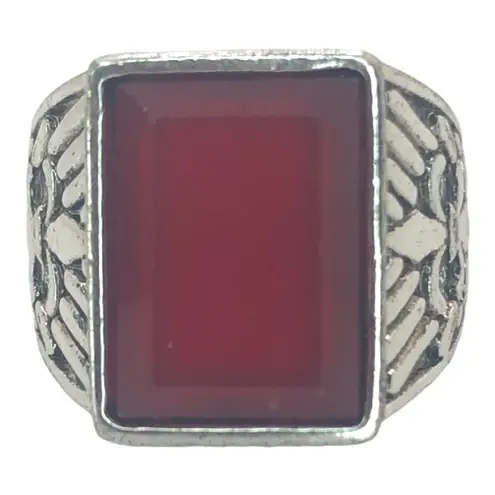 Silver Boho Ring with Red Stone