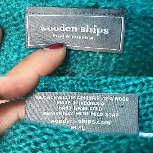 Wooden Ships  Green Sweater Pullover Wool Mohair V-Neck Lagenlook Jumper Medium