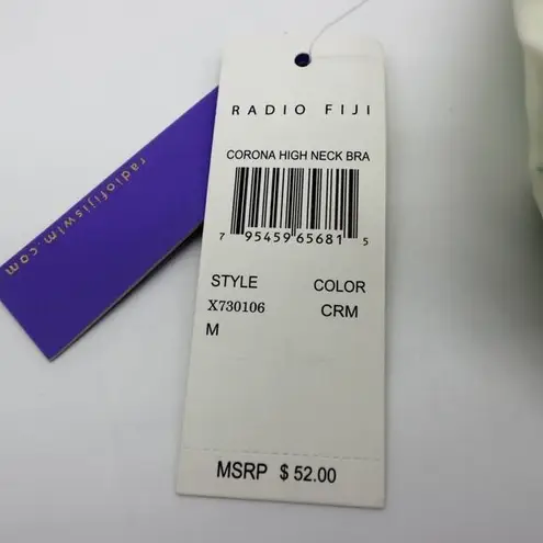 NEW Radio Fiji Corona High Neck bikini top, Medium, floral cream