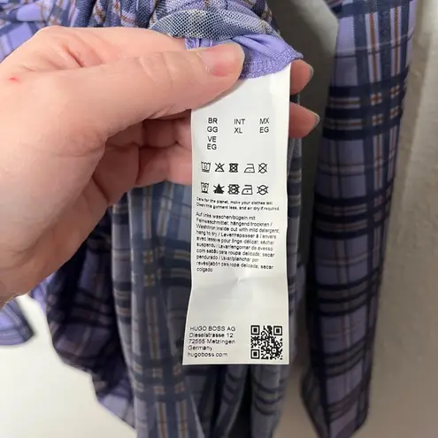 Hugo Boss Nasusi Womens Purple Stretch Mesh Plaid Long Sleeve Midi Dress XL