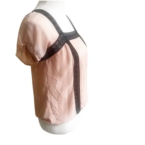 Studio M Y2K Whimsical Fairy Top Size XS Pink Lace Black Trim Square Neckline