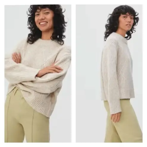 Everlane  Diamond Stitch Cloud Crewneck Wool Blend Sweater S Tan