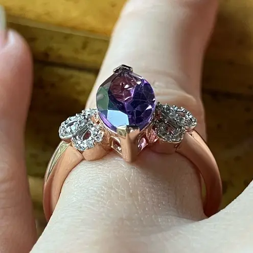 Rose De France Amethyst Marquise Cut Sterling Silver Ring Size 8