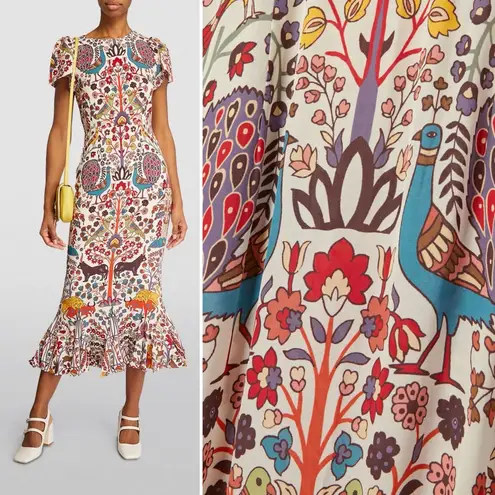 RHODE Lulani Dress Vibrant Tapestry Print Midi Size 0 Red