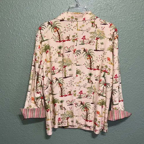 Vintage Linen Tropical Hawaiian Print Lightweight Jacket Boho Size XL