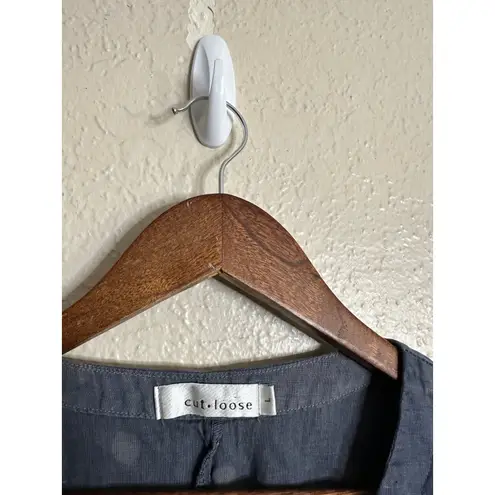 Cut Loose 100% Linen Polka Dot Midi Dress Grey Blue Lagenlook Womans Large Gray