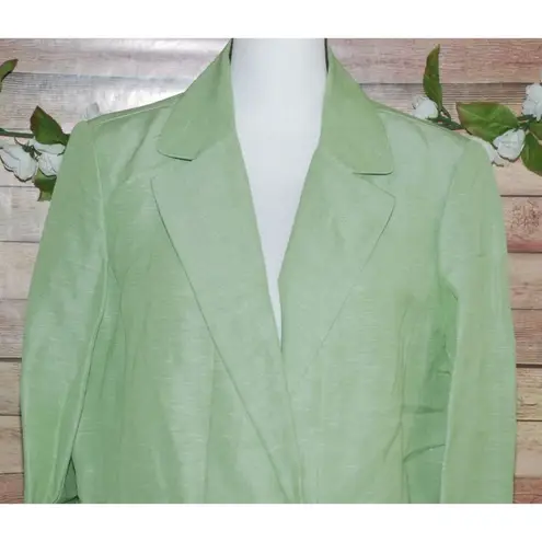 Emma James Green Linen Blend Jacket Blazer Size 16 3/4 Sleeve Belted Career