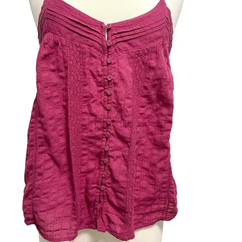 Sundance Pin-Tuck Button Front Tank Top Camisole Magenta size Large