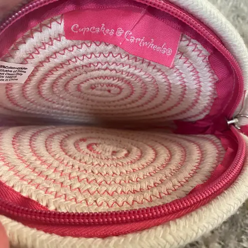 Ivory and pink crocheted crossbody mini bag