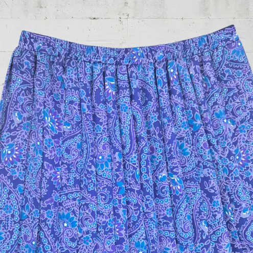 Vintage 1980s Blue Paisley Leslie Fay 3 Piece Skirt Blouse Scarf Set Size 10 Black