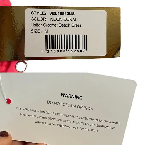 PATBO Crochet Beach Dress Halterneck Neon Coral Resort Influencer Medium NWT