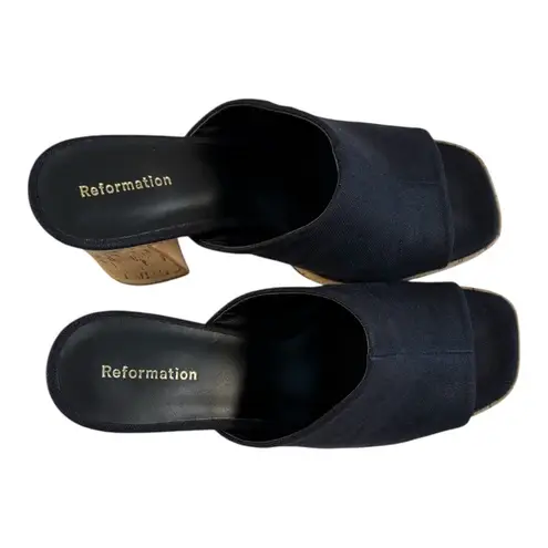 Reformation  Cork Slide Platform Open Toe Mules Womens Size 6.5 Black And Cork