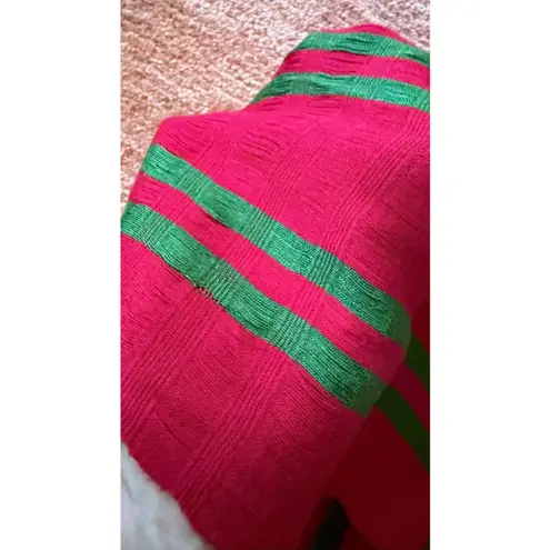 Handwoven Guatemala Scarf IXCACAO Artisan Cotton Pink Green Fringe Antigua Red