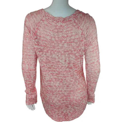 Cloud Chaser Size Large Pink White Open Knit Floral Lace Long Sleeve Sweater
