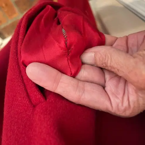 Bryant Park vintage 80s red wool dress trench coat with caplet sleeves Size 14.