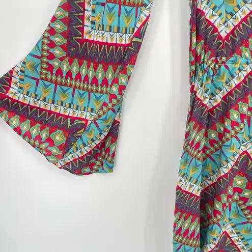 Roper Long Bell Sleeve Southwestern Aztech Chevrom Adjustable Waist Romper Med Blue