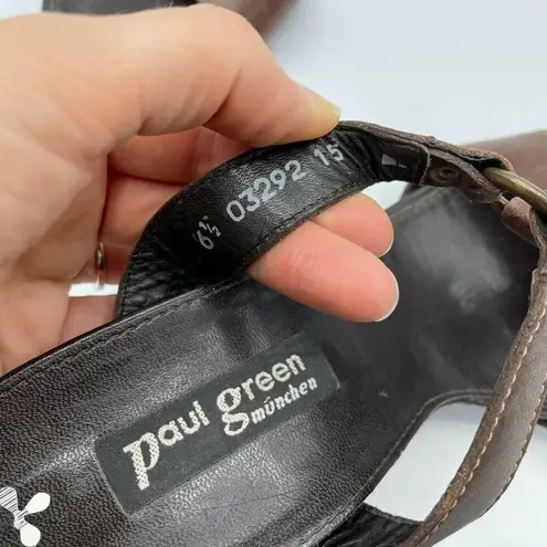Paul Green Brown Open Toe Wedge Heel Leather 6.5 Y2K
