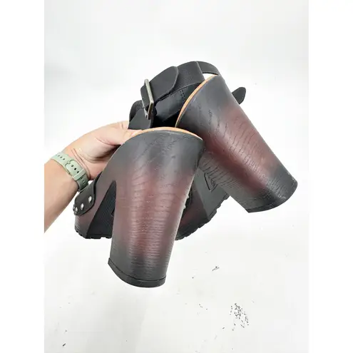 Korks Arden Platform Block Heel Slingback Peep Toe Studded Faux Leather Sandals Black Size 10