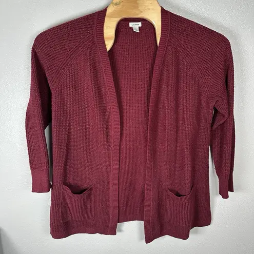 LL Bean Organic Cotton Blend Open Cardigan Sweater Womens XL Burgundy Speckled Red
