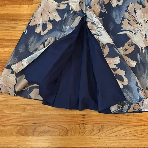 Aidan Mattox One Shoulder Floral Dress in Blue and Cream Sz 10