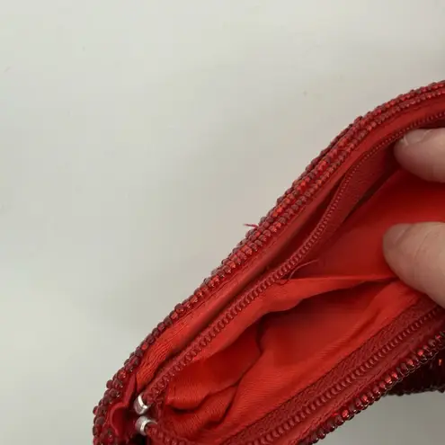 La Regale *Flaws* Vintage Red Beaded Clutch Fringe Small Evening Bag Formal