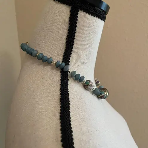 Women’s Necklace Handmade Easter Egg Wood Beads Blue / Gold Tone