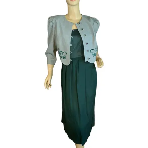 MISS DORBY VINTAGE 1990'S GREEN & WHITE ONE PIECE DRESS WITH TIE BACK BELT (6P)