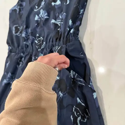 Lole Floral Sleeveless Midi Dress Women's Large Blue Slash Pockets Back Zipper