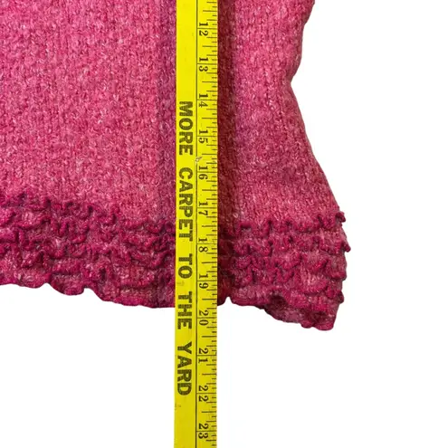 John fee Magic Women's Coral Textured Knit Sweater Boat Neck Ruffled Trim Large Pink