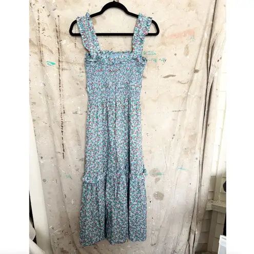 Sea New York Lilly Smocked Strawberry Print Midi Dress Blue