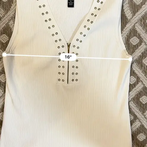 Cable & Gauge Cream Ribbed Tank Top V-Neck Grommet Zip Sleeveless Top Size XL