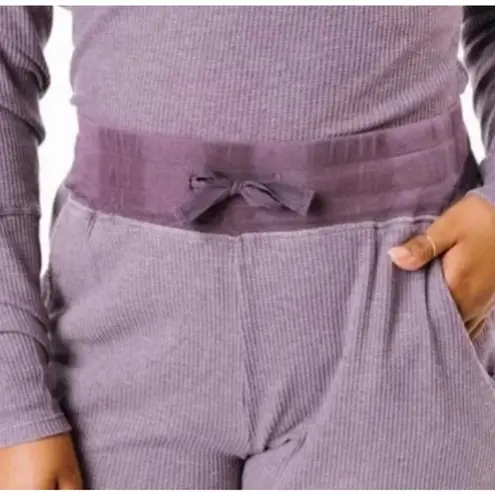 Zyia Dont Wake Me Up Lilac Thermal Waffle Knit Joggers Pants Loungewear M New