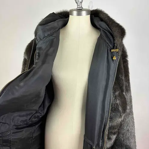 Charles Klein Hooded Reversible Faux Fur / Silk Coat Size 3X Black